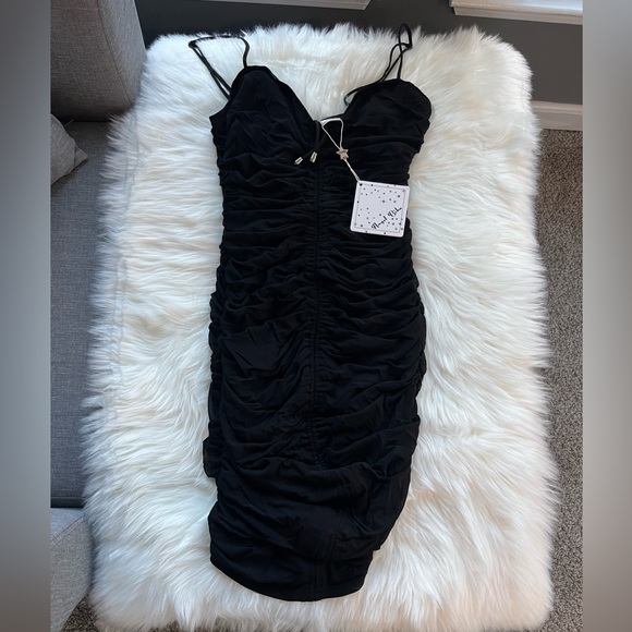 Ruched Bodycon Mini Dress Black - Picture 8 of 9